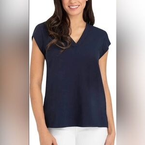 Renuar Deep Blue V-Neck Blouse with collar detail size Medium